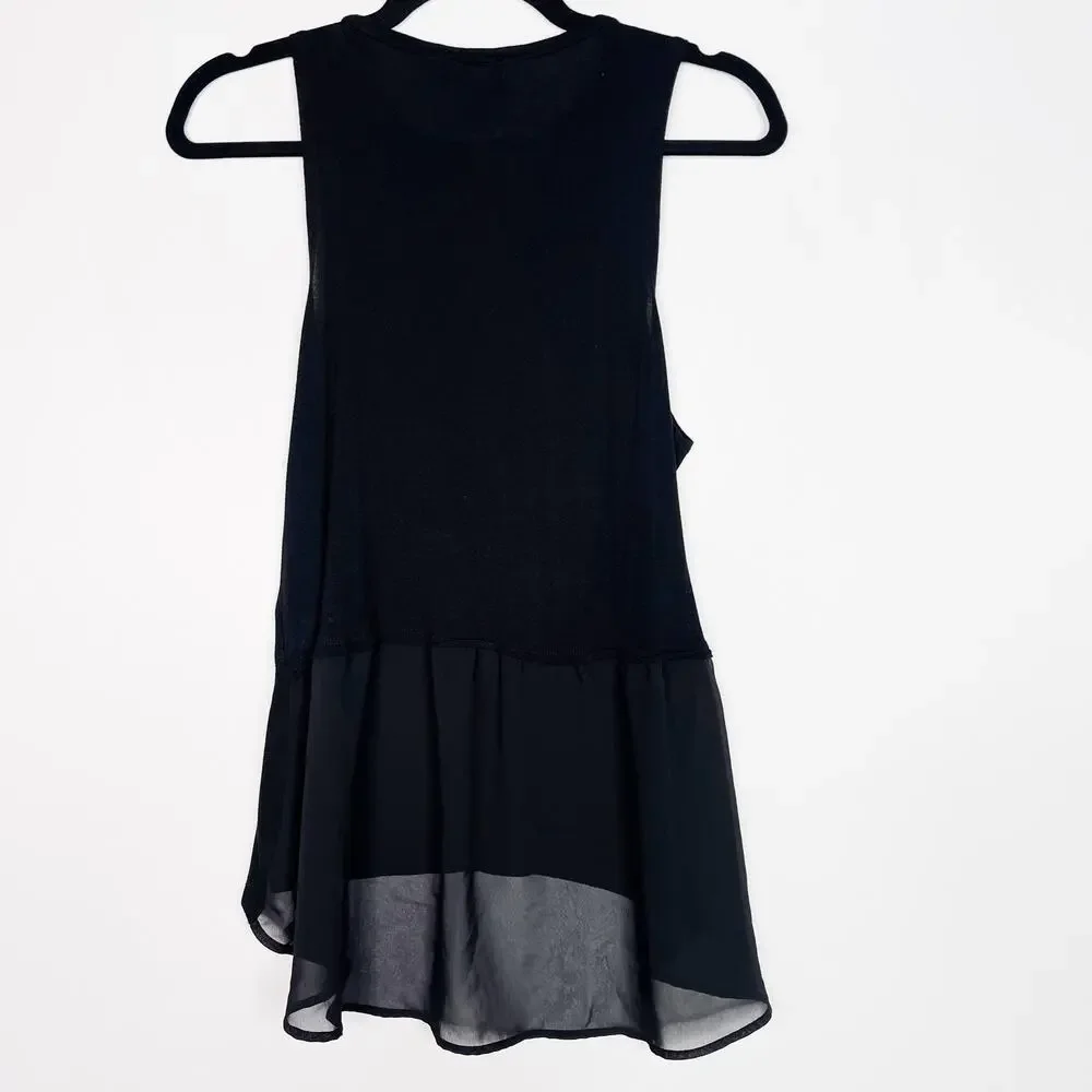 Leith XSmall XS Black High Low Hem Mixed Media Tank Top Crew Neck Sleeveless